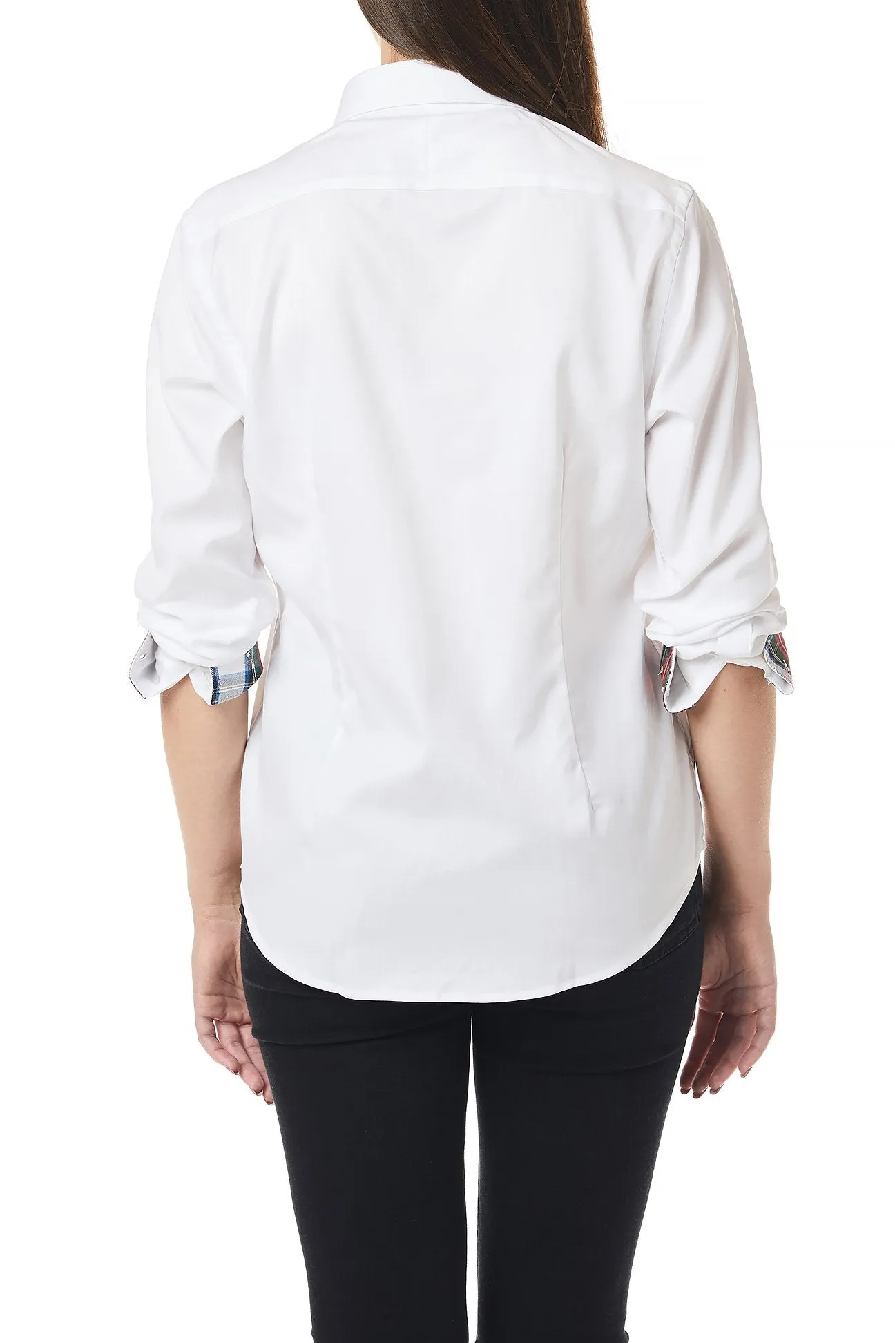 Ladies Buttondown Shirt White Oxford with Dress Stewart Trim