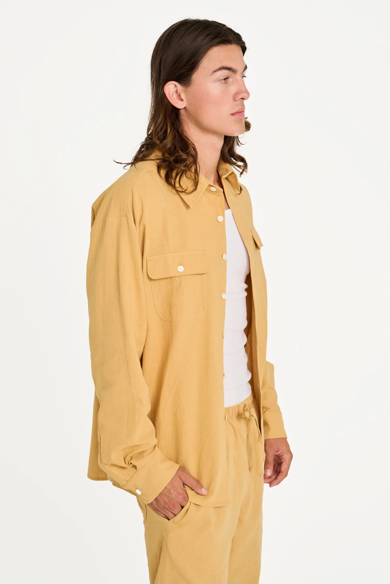 Linen Button Up (Mustard)