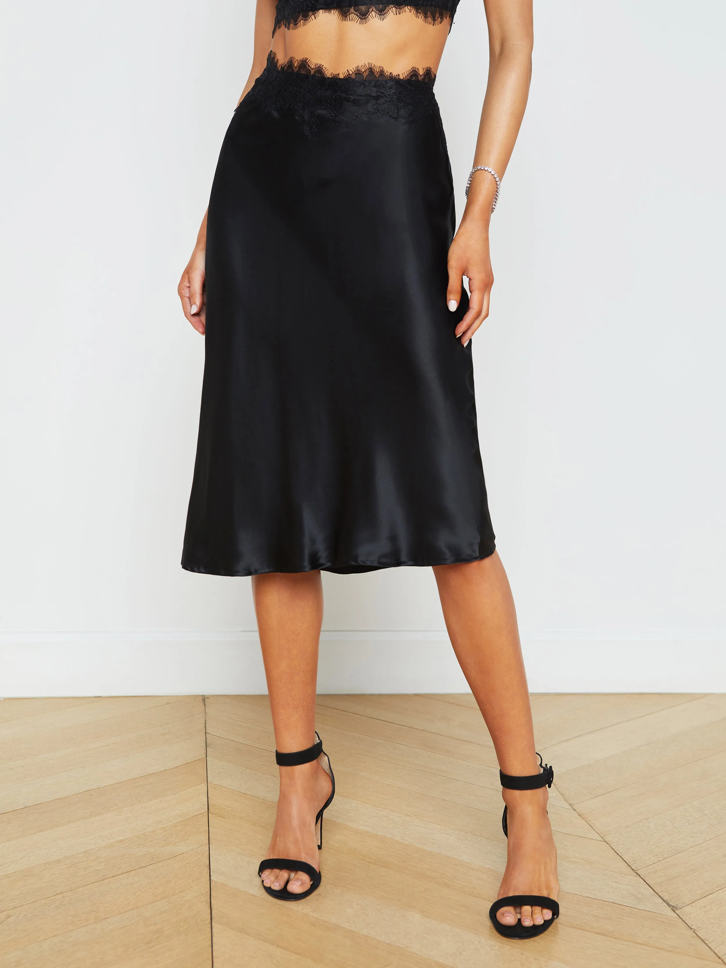 Loyal Lace-Trim Silk Skirt