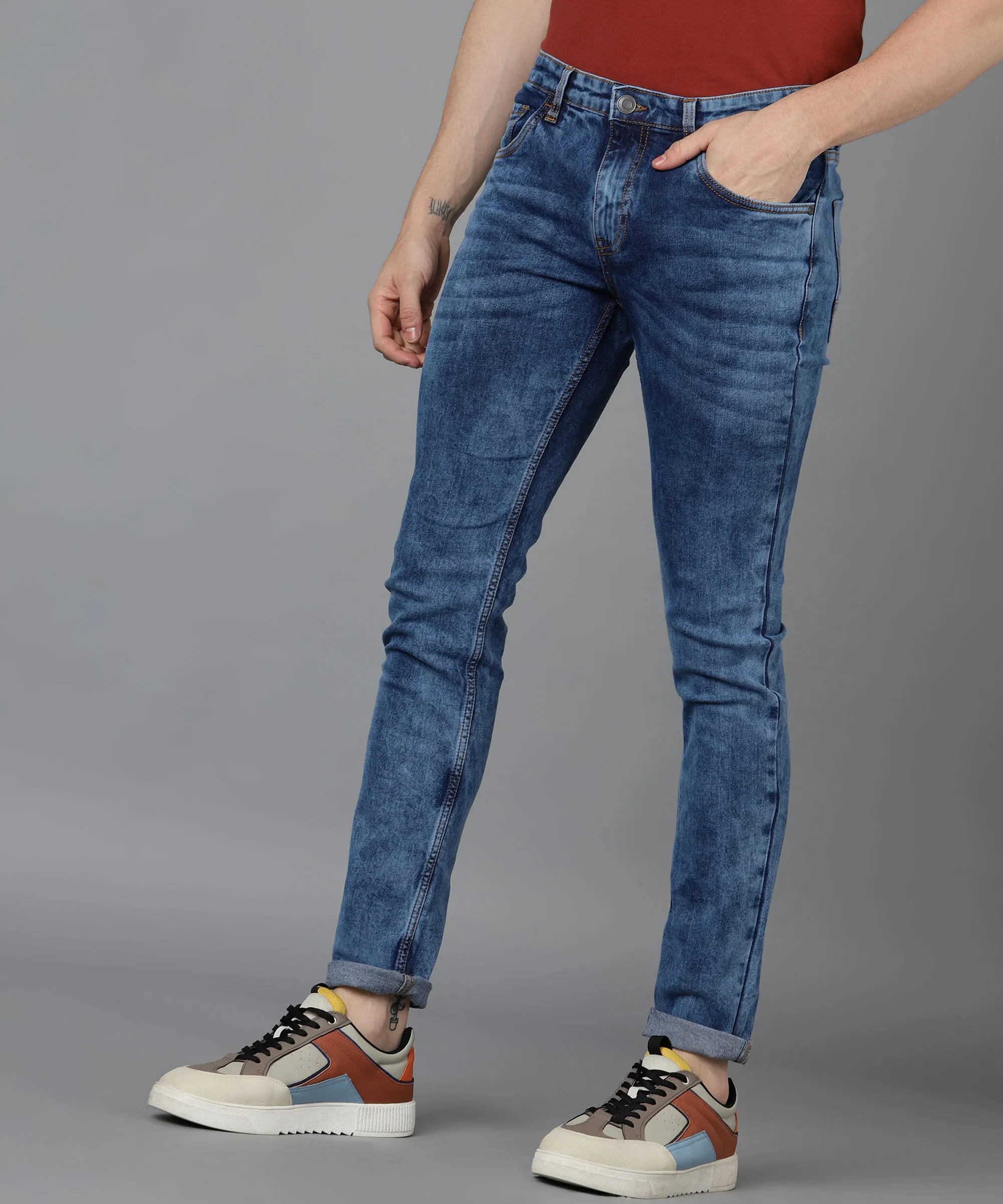 Men's Blue Slim Fit Washed Jeans Stretchable