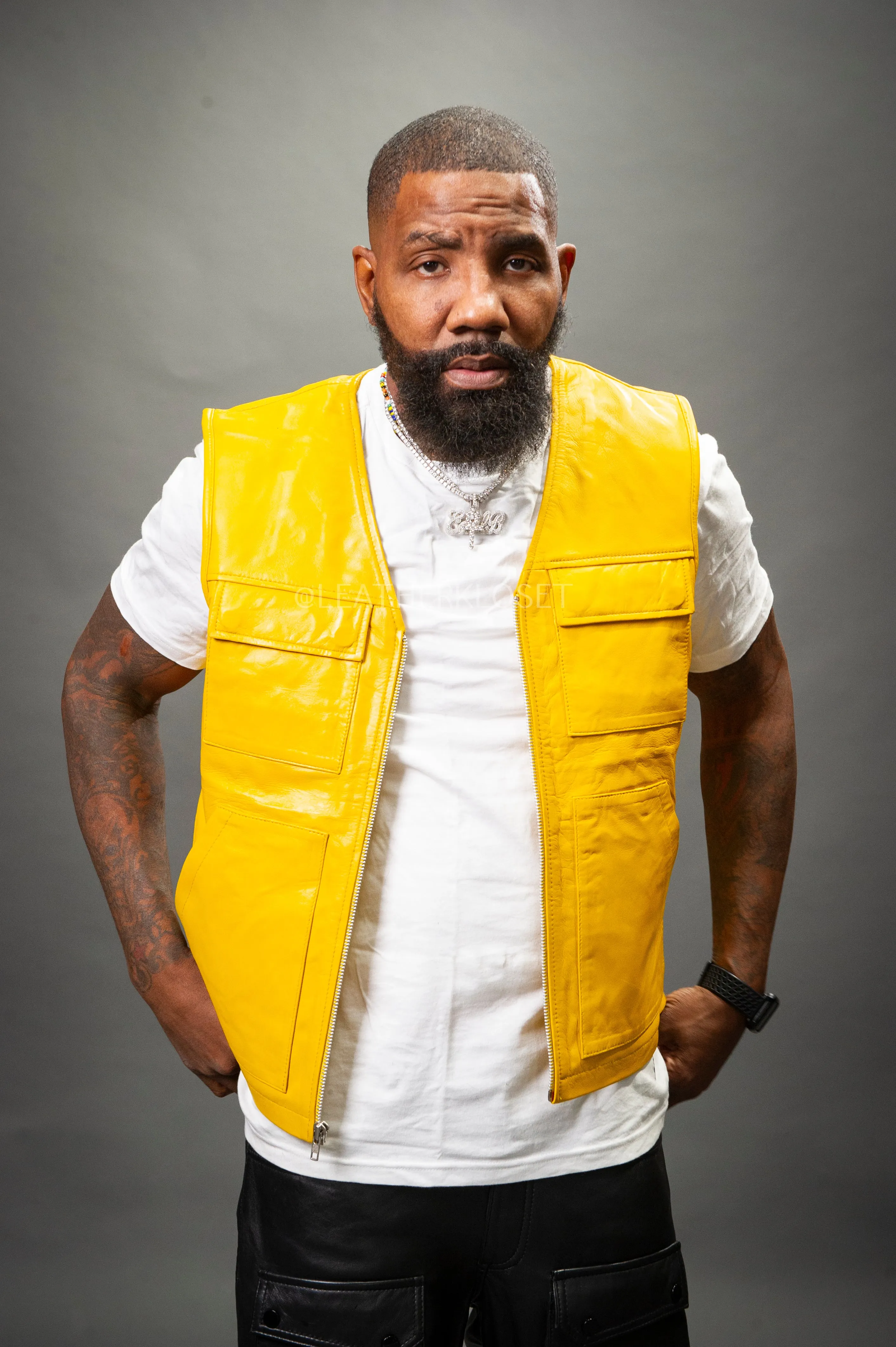 Men's Leather Brooklyn Vest [Yellow]