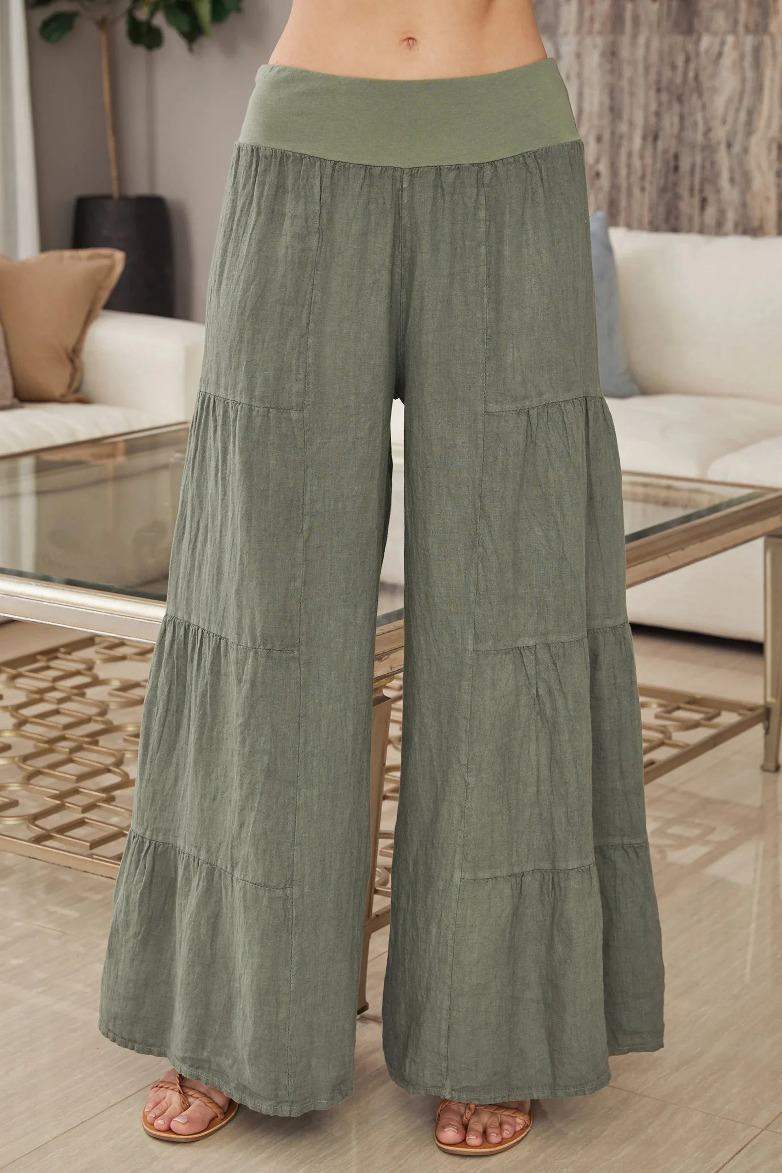 Milio Milano Linen Tiered Palazzo Pant