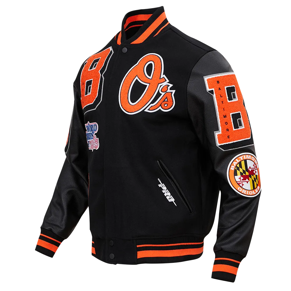 MLB BALTIMORE ORIOLES MASHUP MEN'S RIB WOOL VARSITY JACKET (BLACK/ORANGE)