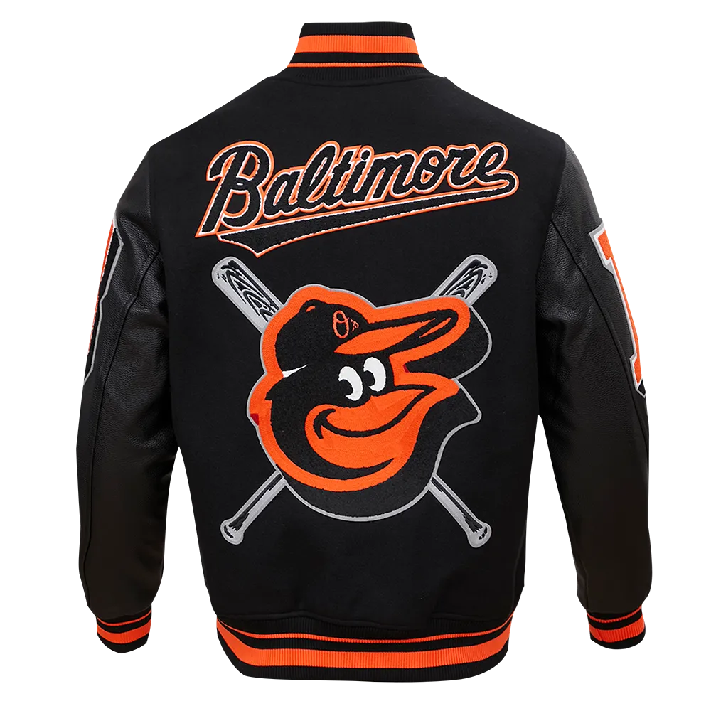 MLB BALTIMORE ORIOLES MASHUP MEN'S RIB WOOL VARSITY JACKET (BLACK/ORANGE)