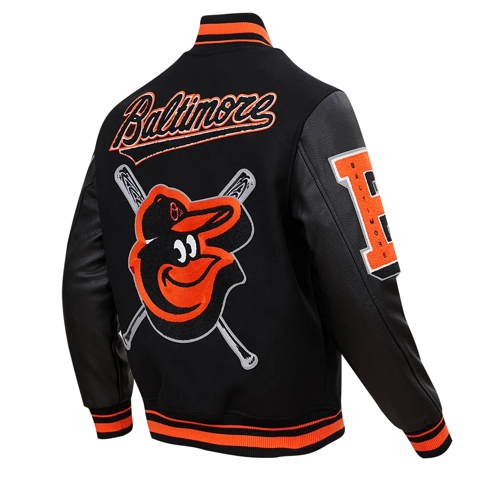 MLB BALTIMORE ORIOLES MASHUP MEN'S RIB WOOL VARSITY JACKET (BLACK/ORANGE)