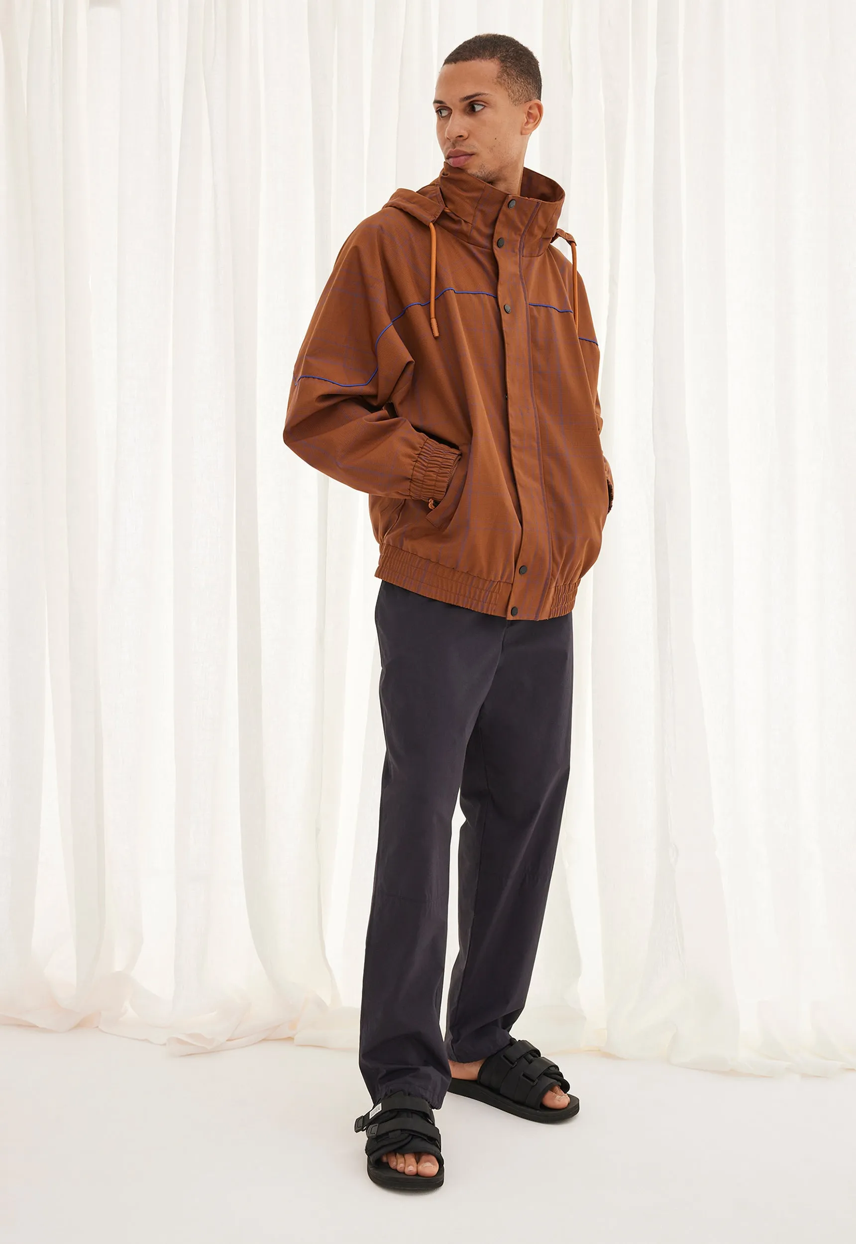 NAGNATA Wool Check Windbreaker - Bronze/Lapis