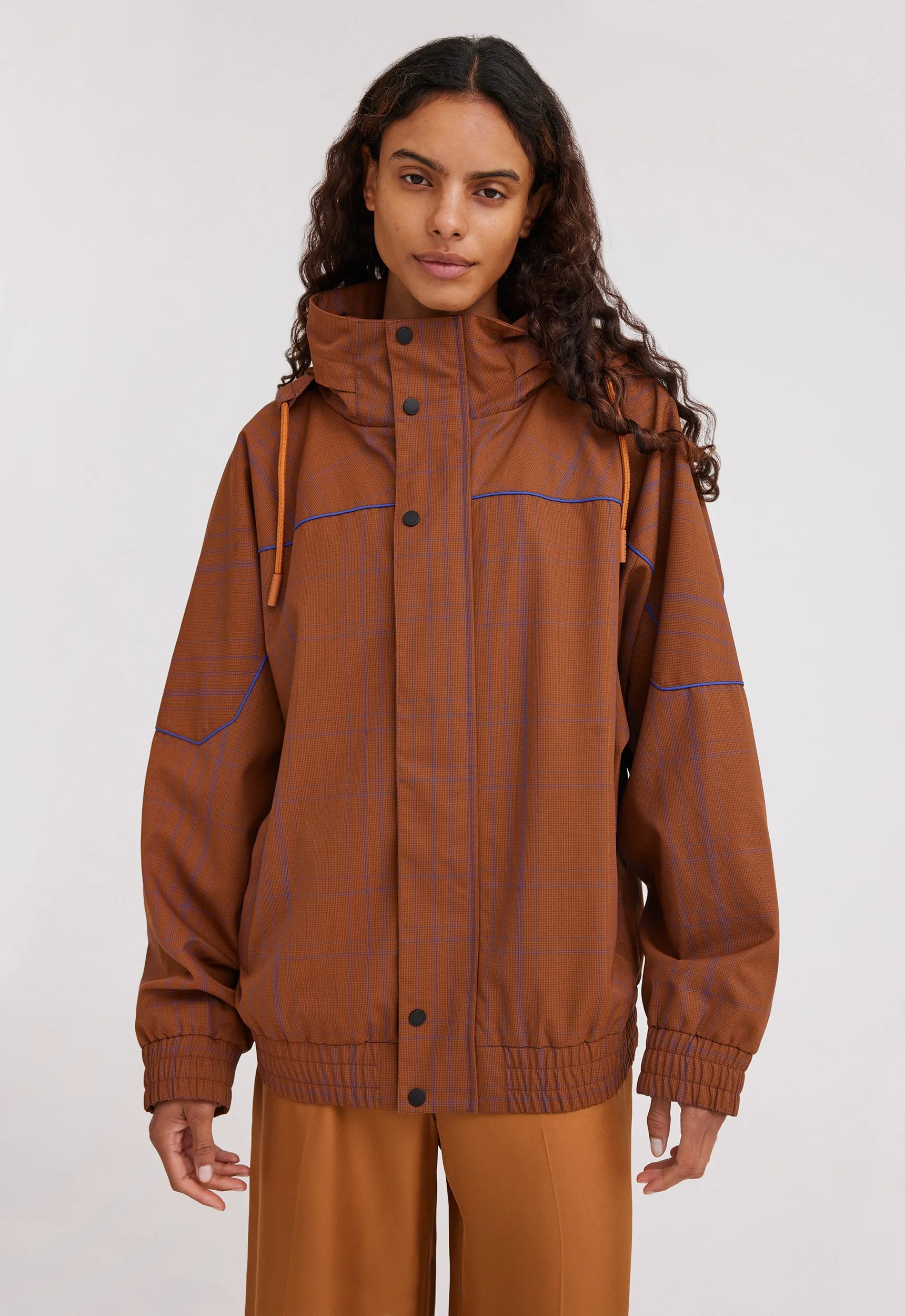 NAGNATA Wool Check Windbreaker - Bronze/Lapis