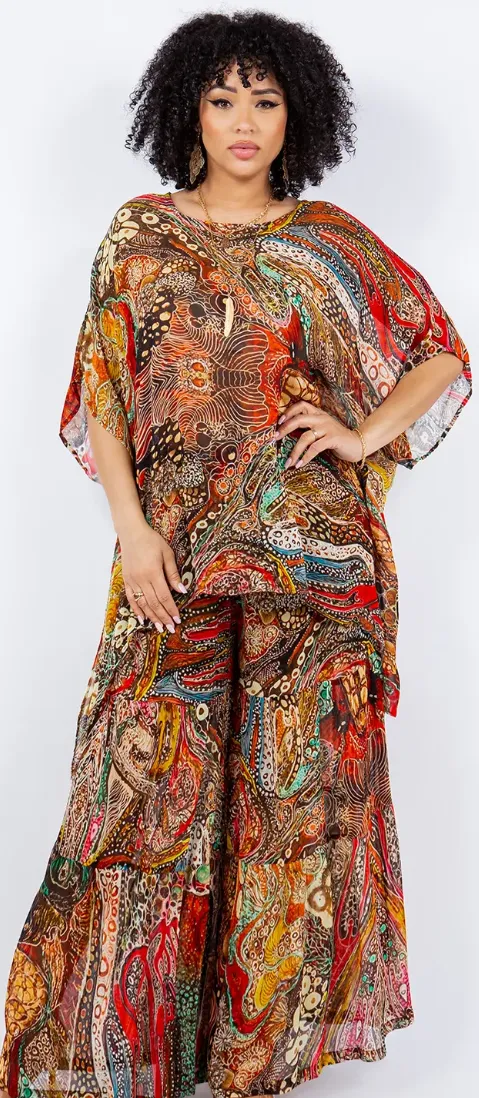 Native Spirits Sunheart  Top & Palazzo Pants Set Boho Hippie Chic Resort Wear Sml-2X 