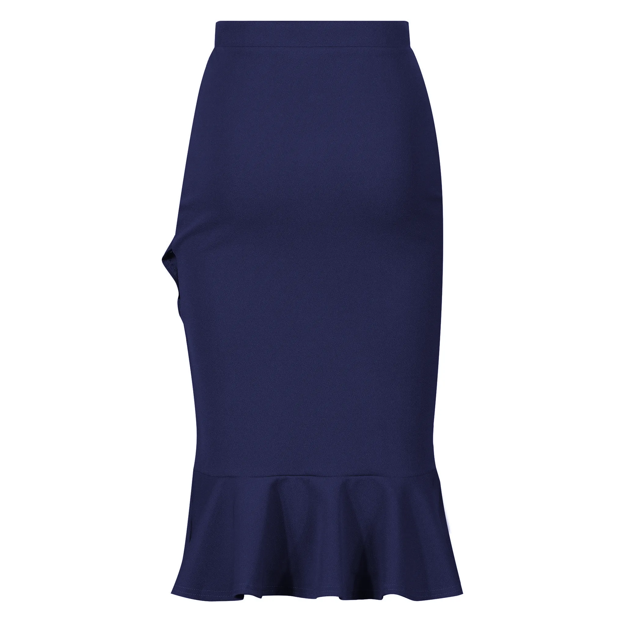 Navy Ruffle Pencil Wiggle Skirt