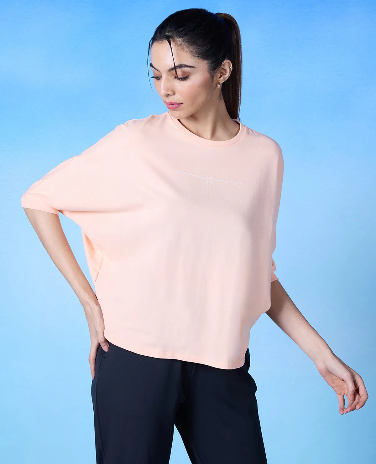 Nykd All Day Cotton Dolman Tee - NYLE278 - Peach parfait