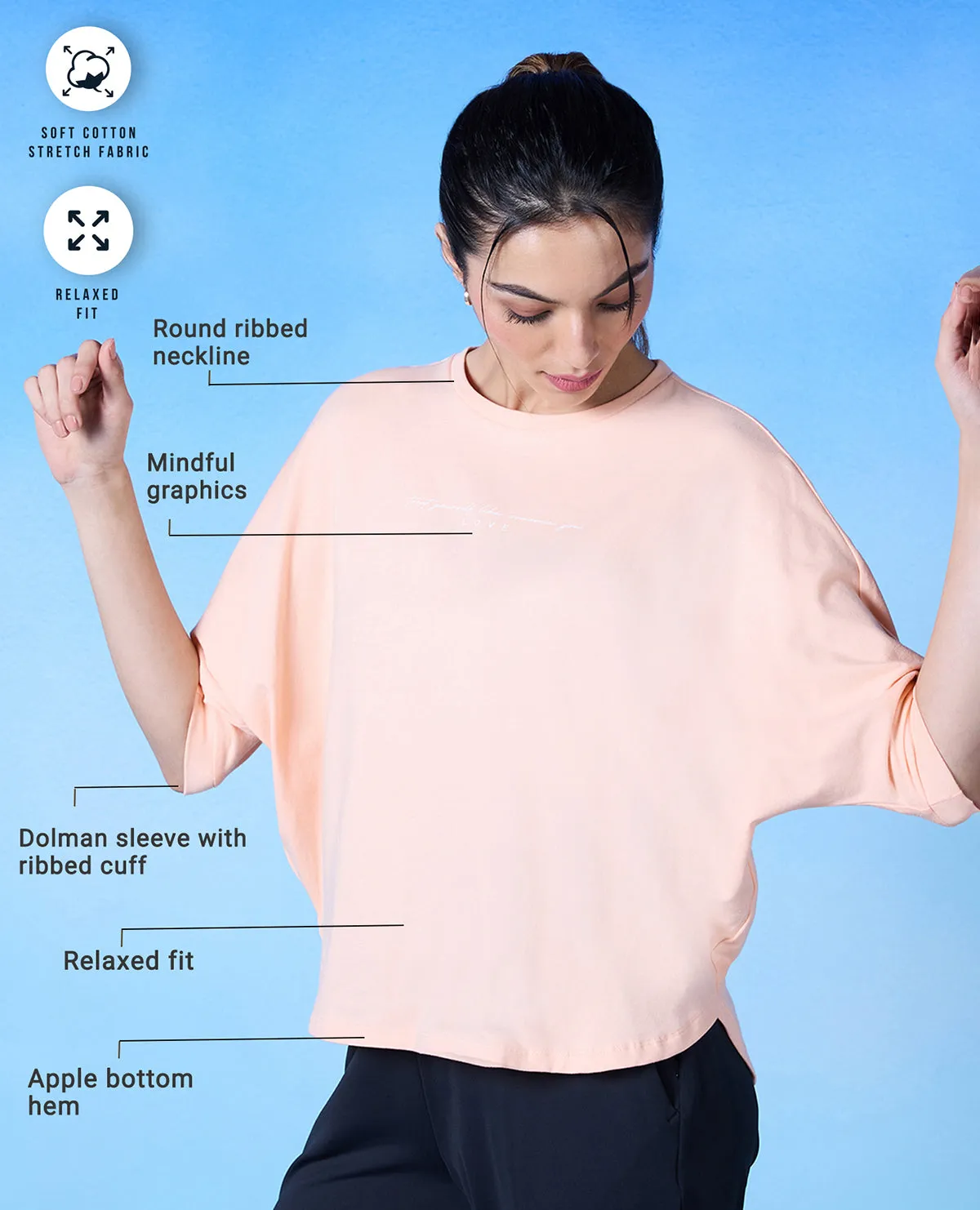 Nykd All Day Cotton Dolman Tee - NYLE278 - Peach parfait