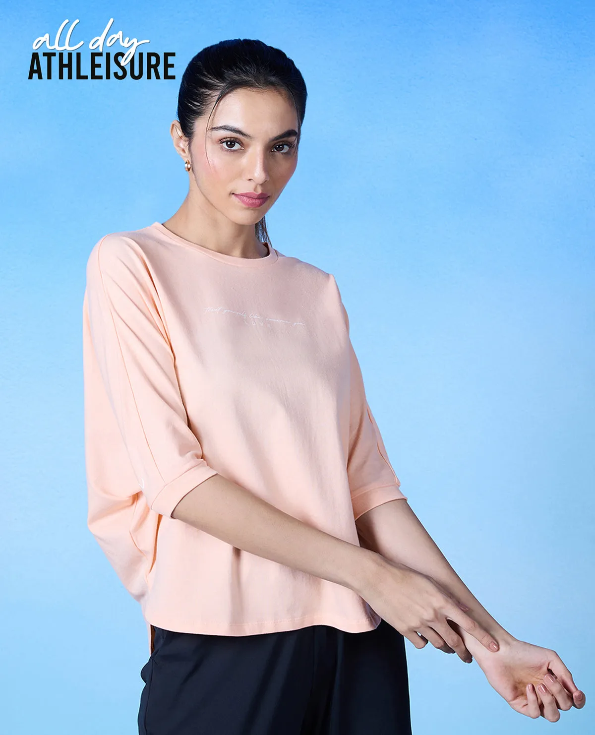 Nykd All Day Cotton Dolman Tee - NYLE278 - Peach parfait