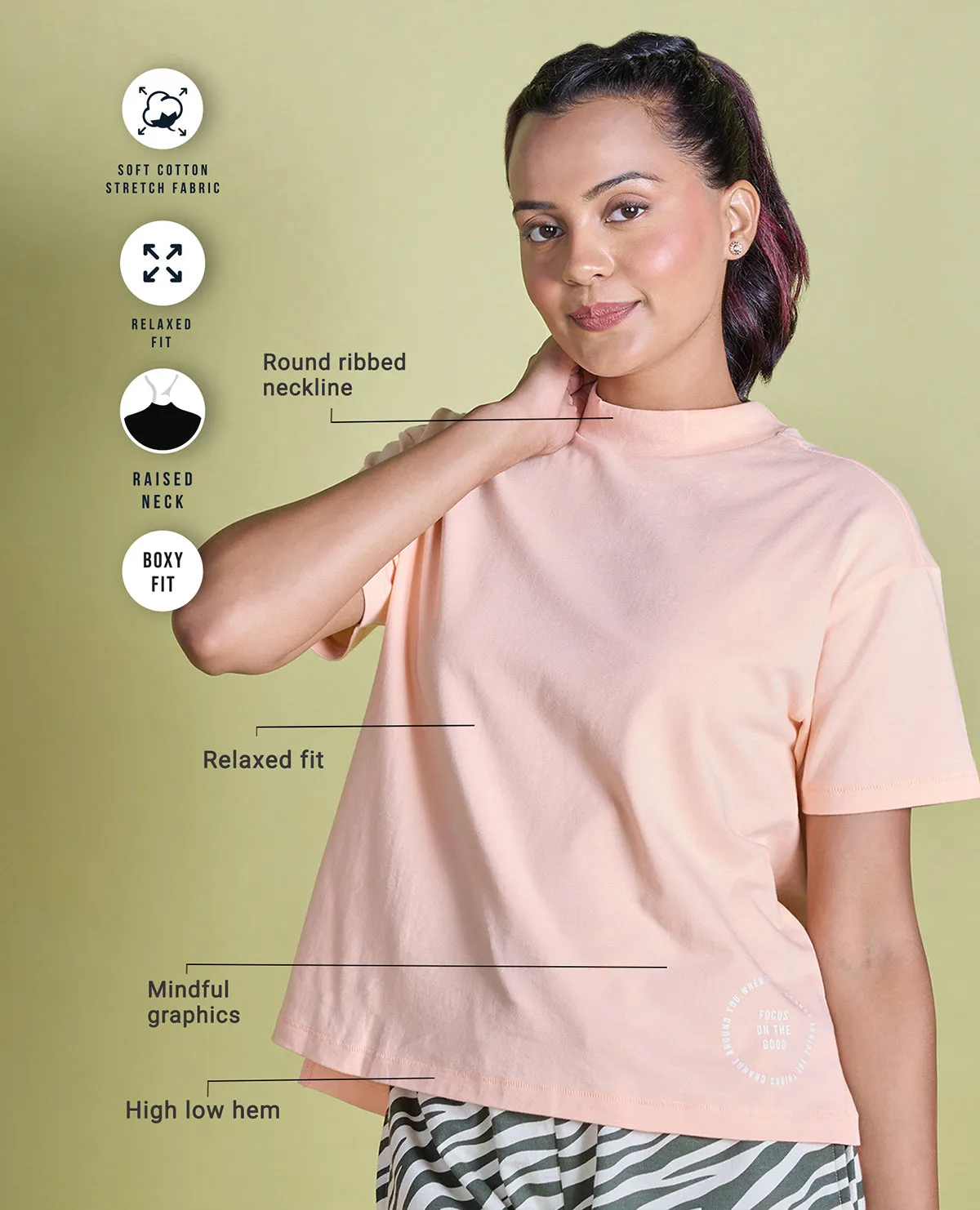 Nykd All Day Iconic Cotton Boxy Tee - NYLE276 - Peach parfait