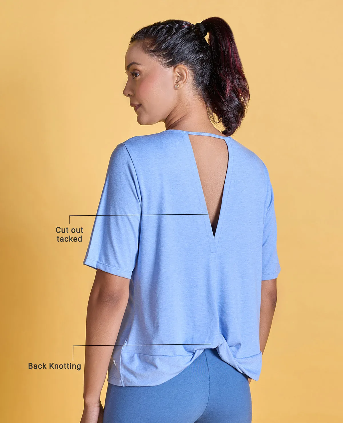 Nykd All Day Textured Cutout Back Knot Overlay - NYAT267- Blue melange