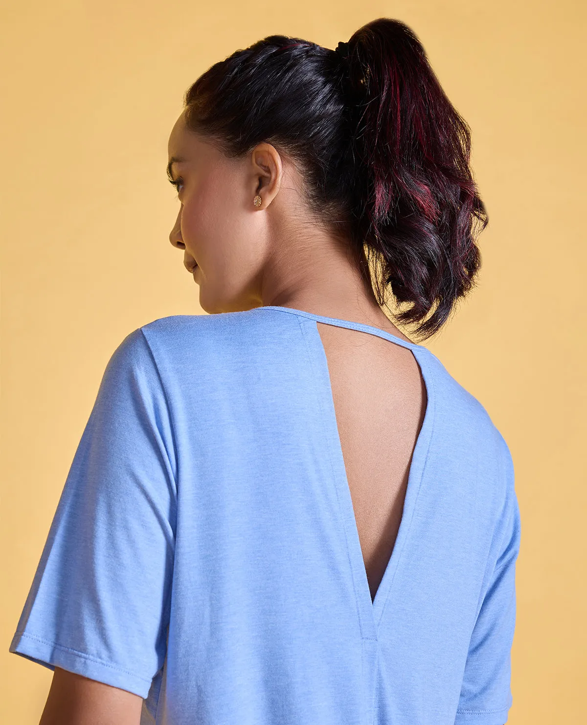 Nykd All Day Textured Cutout Back Knot Overlay - NYAT267- Blue melange