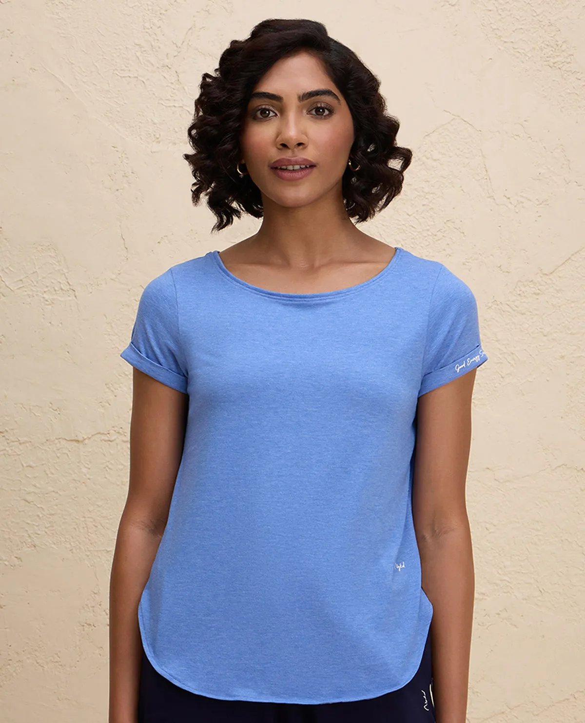 Nykd By Nykaa After Class Apple Bottom Flattering Longline Tee-NYAT272-Blue Melange