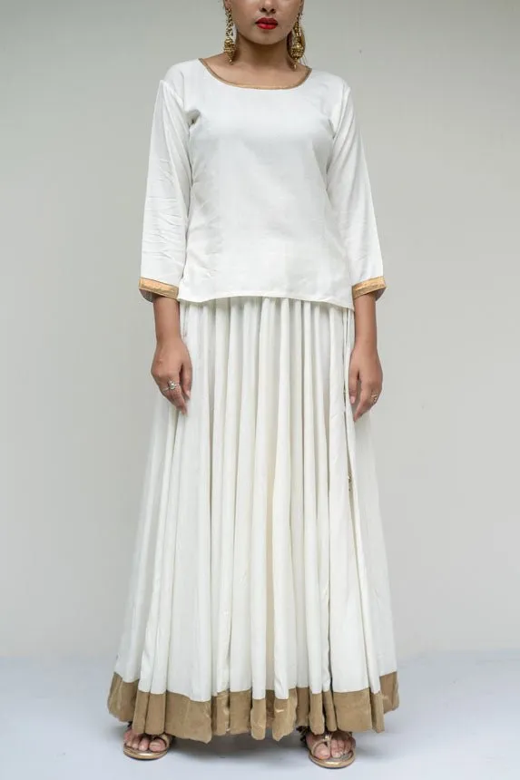 Off White Kalidar Golden Border Skirt