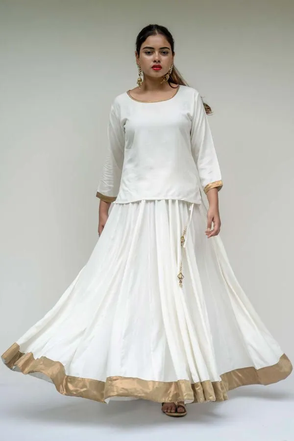 Off White Kalidar Golden Border Skirt