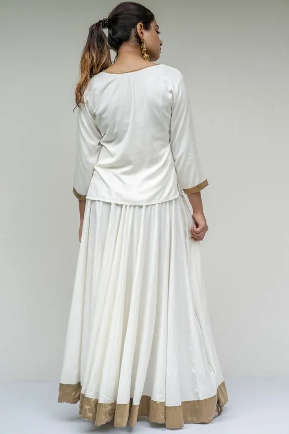 Off White Kalidar Golden Border Skirt