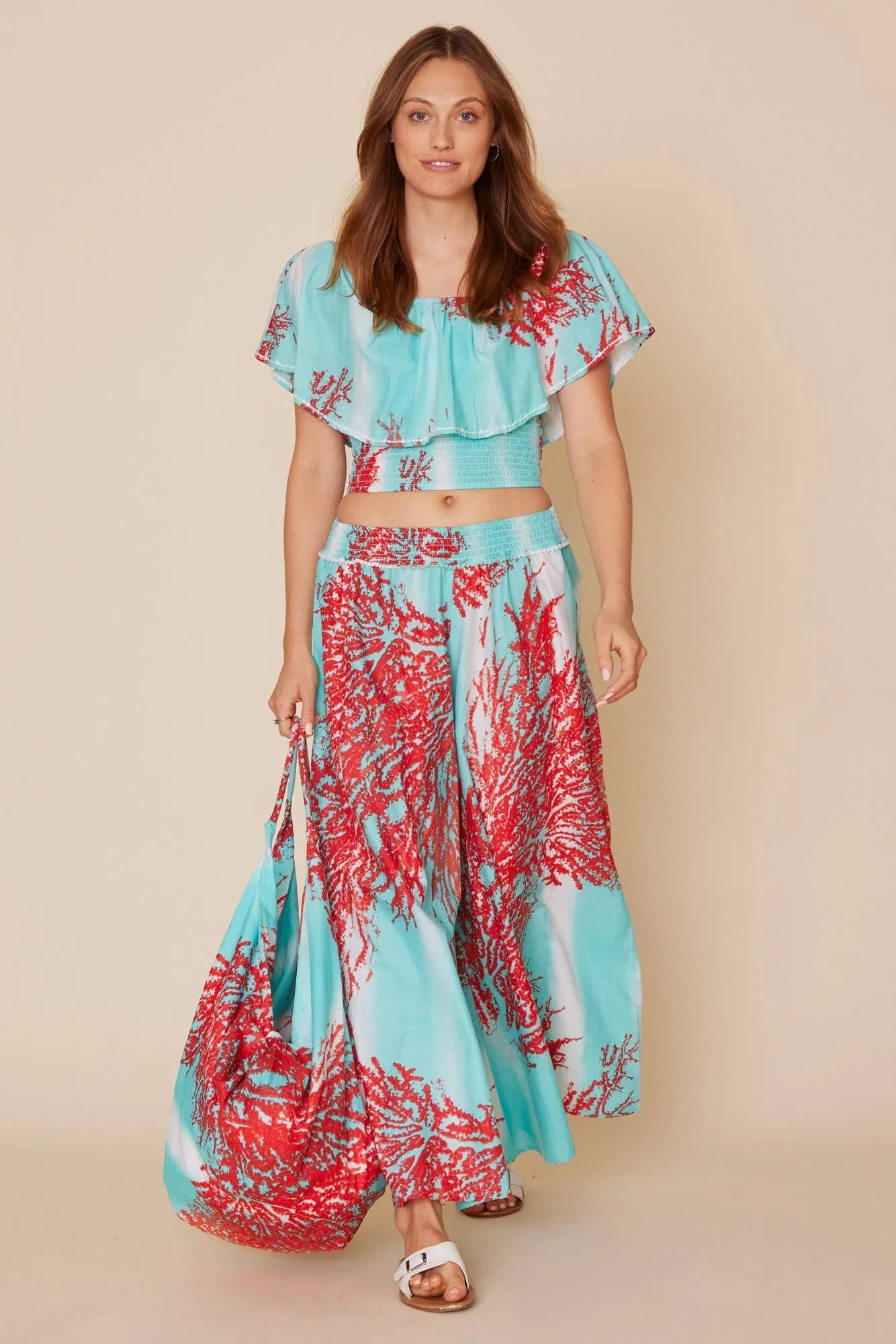 Ombre Coral  Smocked Palazzo Pant