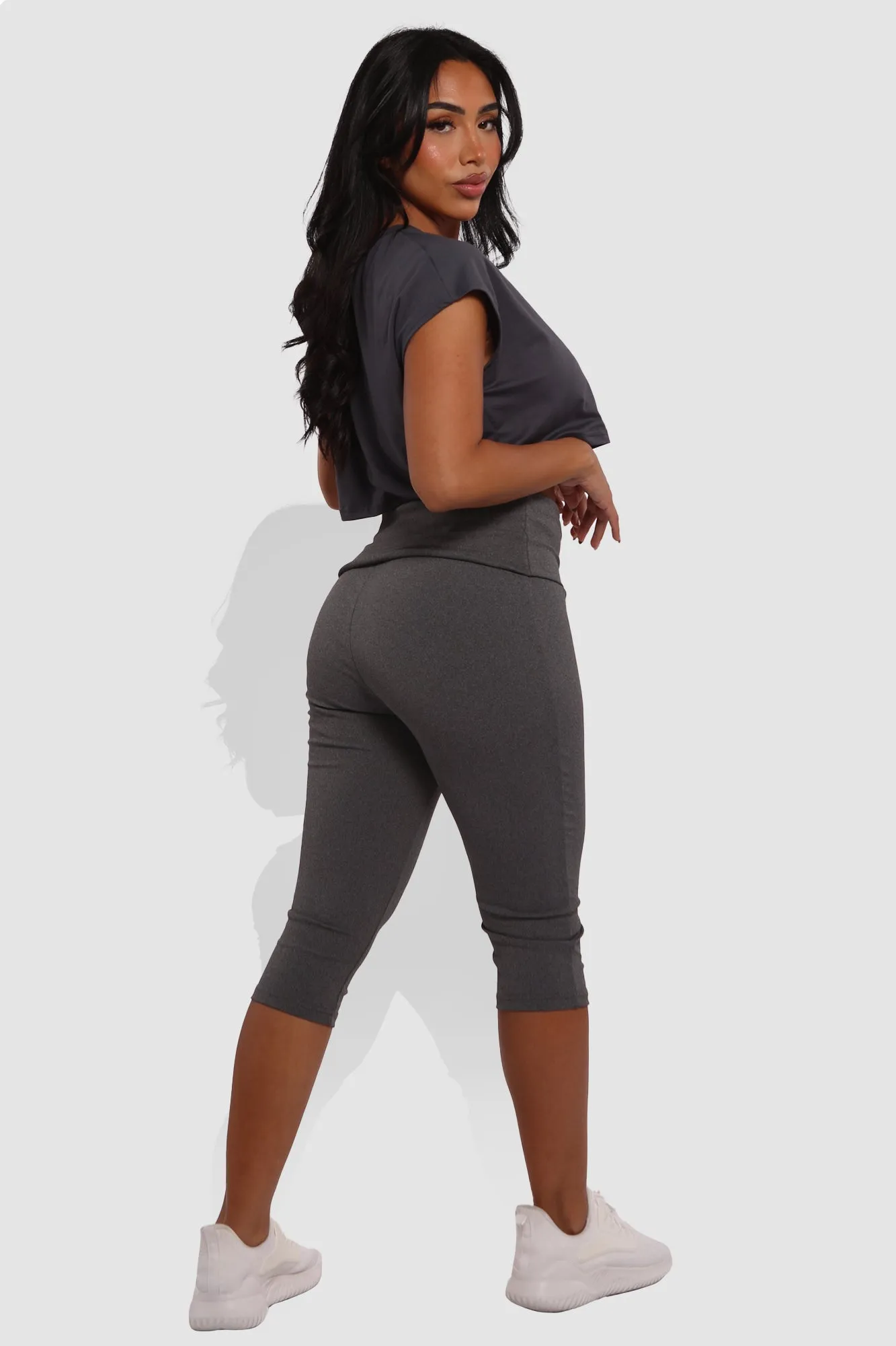 Pillowy Soft Fold Over High Waist Leggings - Dark Heather Gray