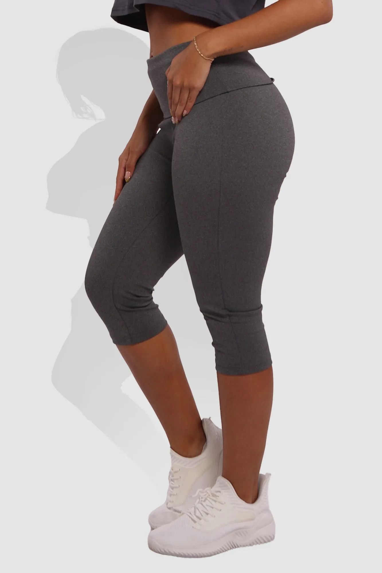 Pillowy Soft Fold Over High Waist Leggings - Dark Heather Gray