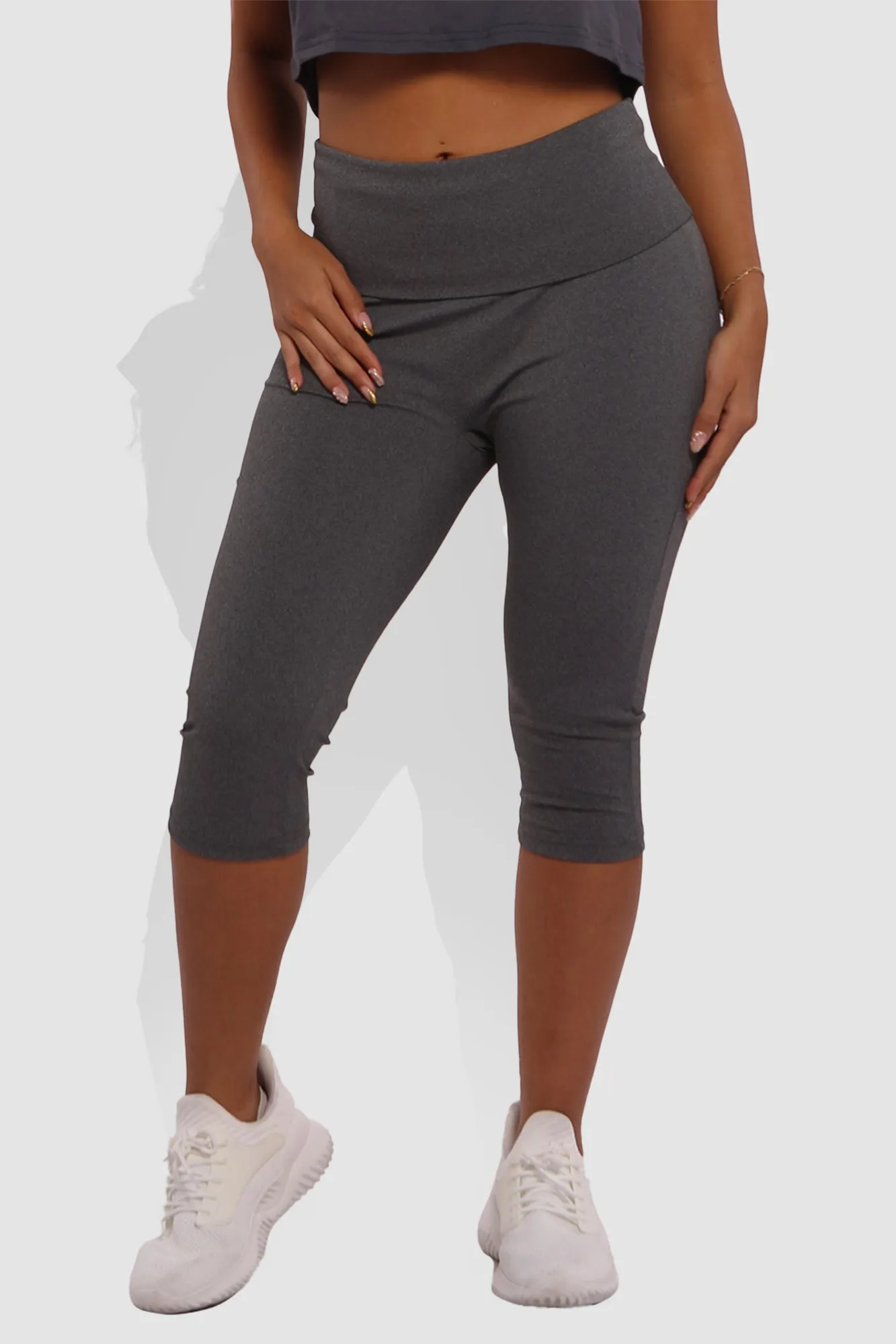 Pillowy Soft Fold Over High Waist Leggings - Dark Heather Gray