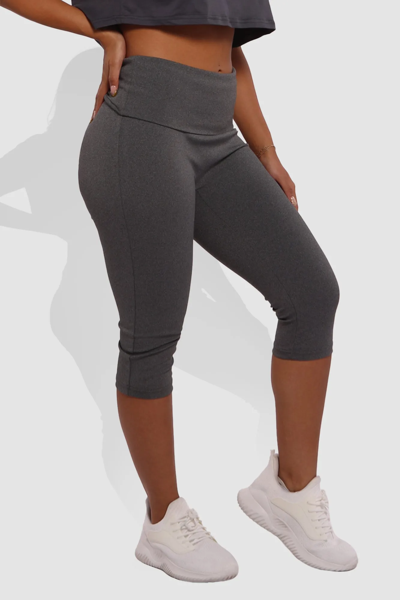 Pillowy Soft Fold Over High Waist Leggings - Dark Heather Gray