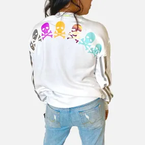 Poppy Chic White Sweatshirt Candy - Colored Multi-skulls