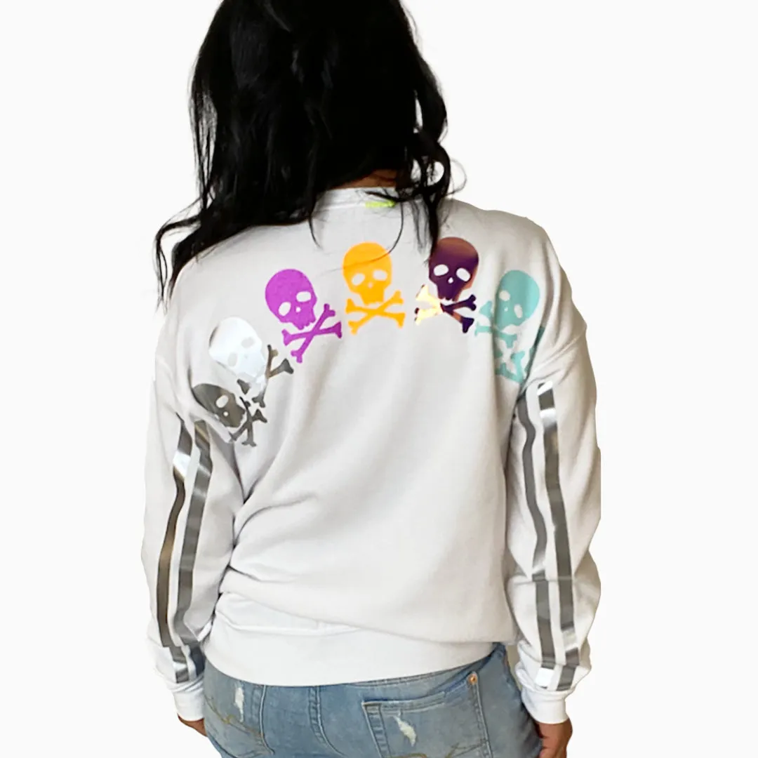 Poppy Chic White Sweatshirt Candy - Colored Multi-skulls