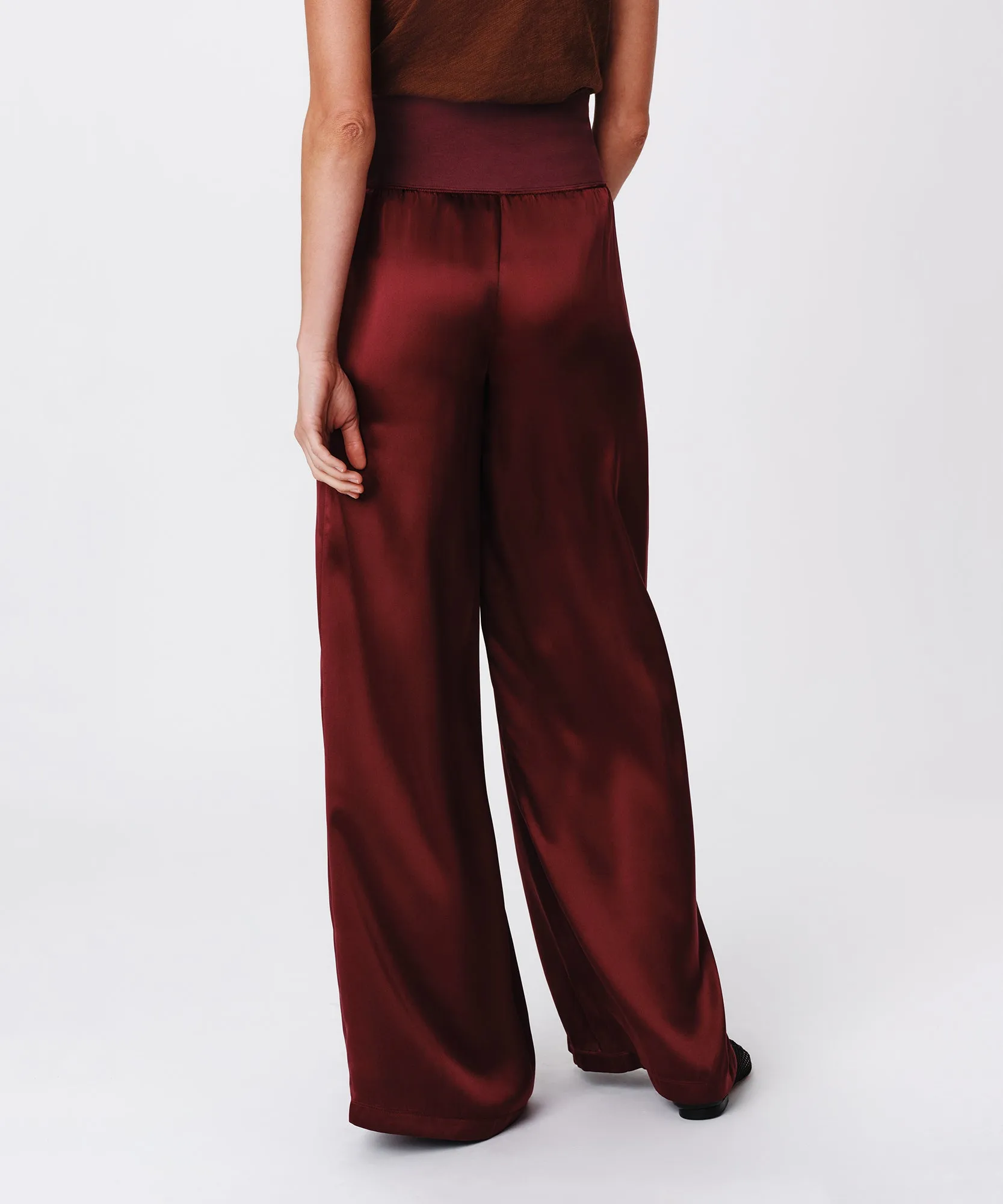 Silk Charmeuse Palazzo Pant - Merlot