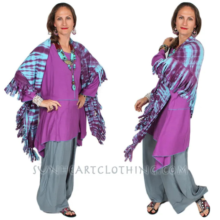 SunHeart Malibu Fringe Batik Shawl Hippie Chic Resort Wear