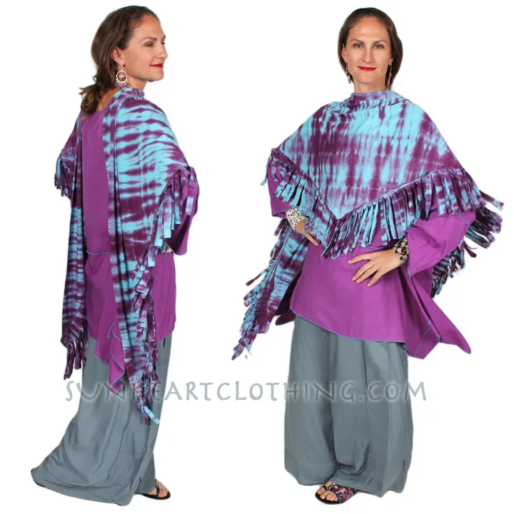 SunHeart Malibu Fringe Batik Shawl Hippie Chic Resort Wear