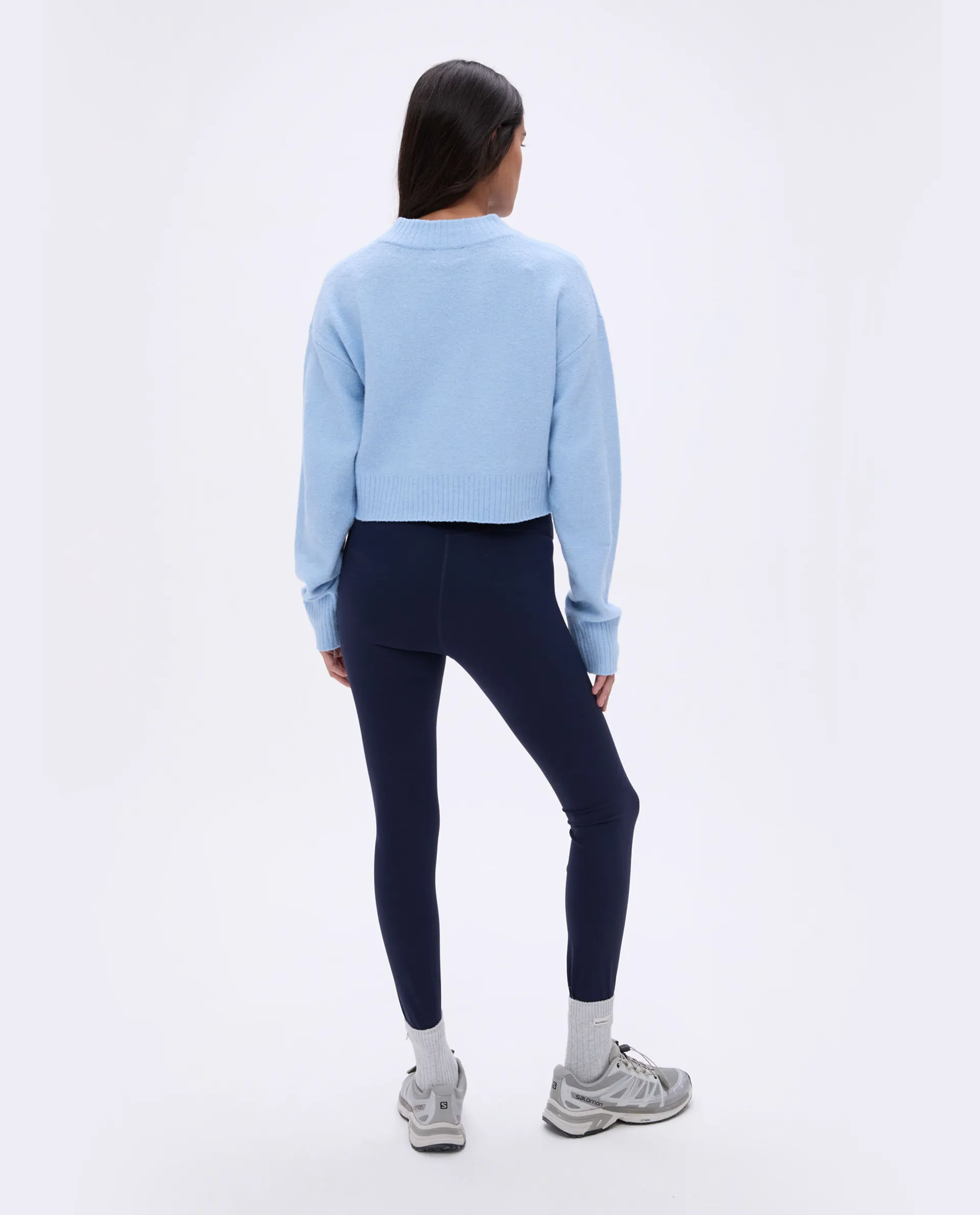 V Neck Knit Sweatshirt - Powder Blue