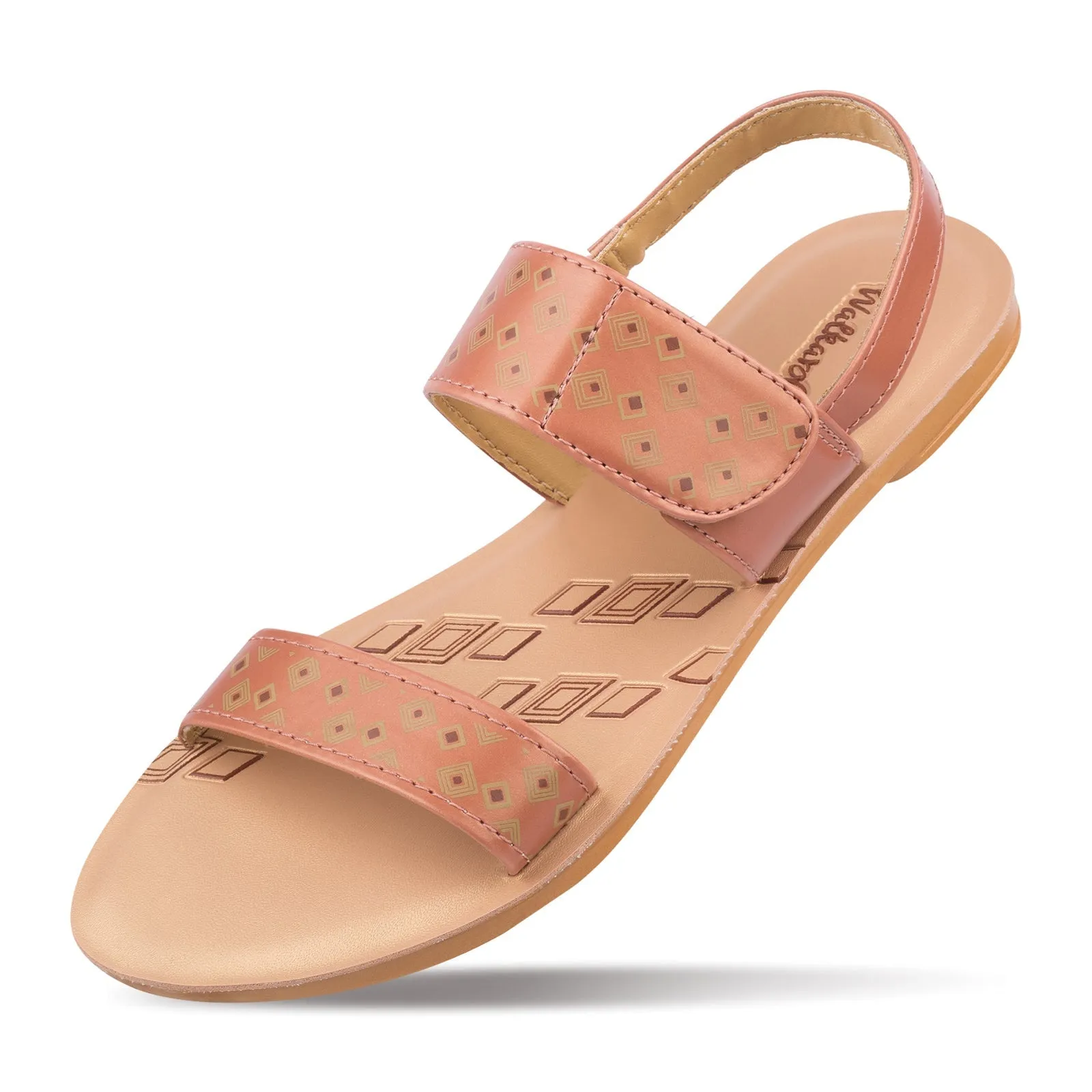 Walkaroo Womens Ankle Strap Flat Sandal  - WL7802 Peach