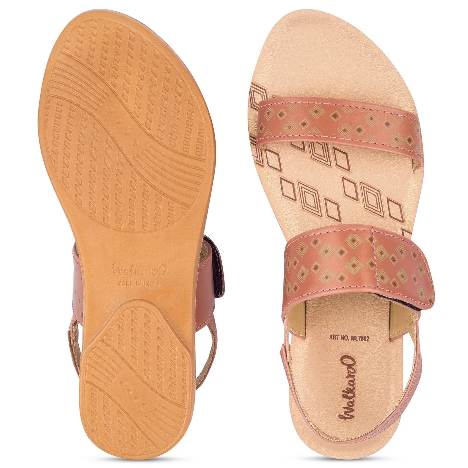 Walkaroo Womens Ankle Strap Flat Sandal  - WL7802 Peach